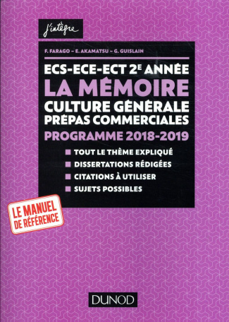 La mémoire. Thème de culture générale Prépas commerciales, Edition 2019-2020