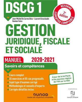 Gestion juridique, fiscale et sociale DSCG 1. Manuel, Edition 2020-2021