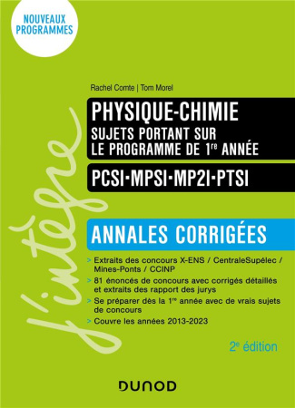 Physique-Chimie PCSI-MPSI-MP2I-PTSI. Sujets portant sur le programme de 1re année - Annales corrigée