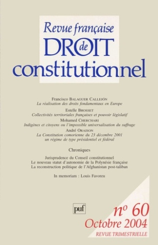Revue française de droit constitutionnel N° 60, Octobre 2004