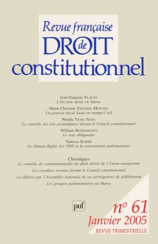 Revue française de droit constitutionnel N° 61, Janvier 2005