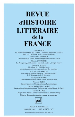 Revue d'histoire littéraire de la France N° 1, janvier 2007