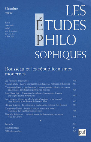 Les études philosophiques N° 4, Octobre 2007 : Rousseau et les républicanismes modernes