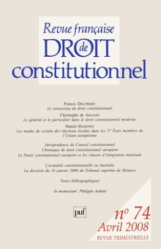 Revue française de Droit constitutionnel N° 74, Avril 2008