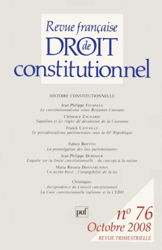 Revue française de Droit constitutionnel N° 76, Octobre 2008