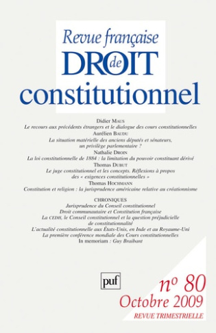 Revue française de Droit constitutionnel N° 80, Octobre 2009