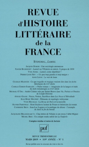 Revue d'histoire littéraire de la France N° 1, Janvier-mars 2009 : Stendhal, Lamiel