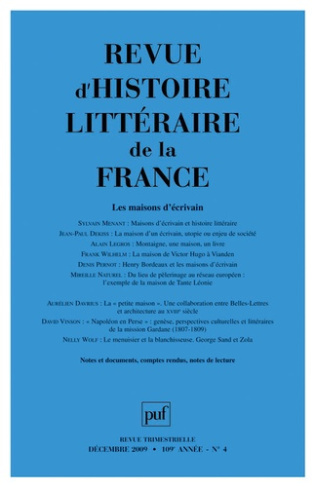 Revue d'histoire littéraire de la France N° 4 : Les maisons d'écrivain