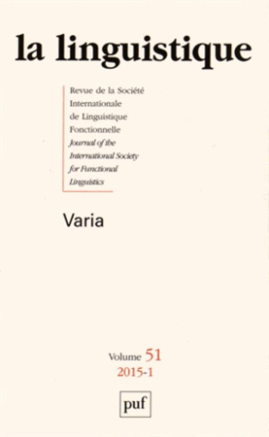 La linguistique N° 51, fascicule 1, 2015 : Varia