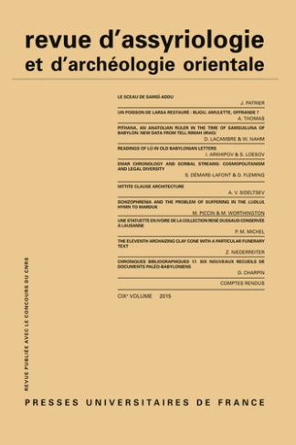 Revue d'assyriologie et d'archéologie orientale N° 109/2015