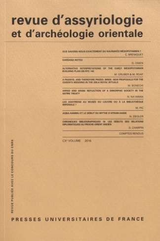 Revue d'assyriologie et d'archéologie orientale N° 110/2016