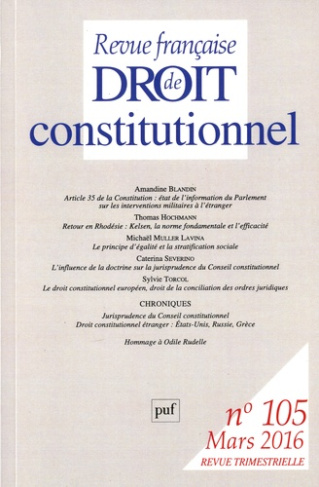 Revue française de Droit constitutionnel N° 105, Mars 2016