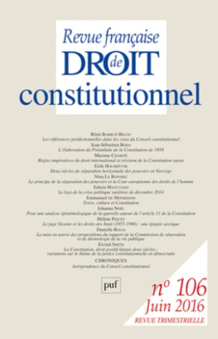 Revue française de Droit constitutionnel N° 106, juin 2016