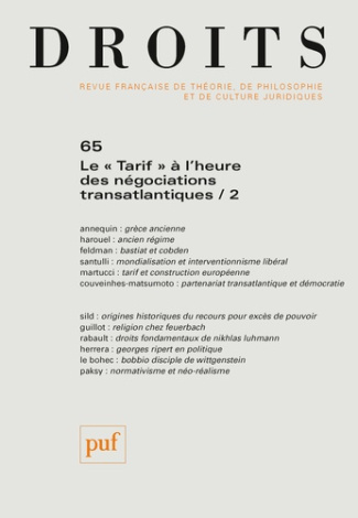Droits N° 65/2017 : Le "tarif" à l'heure des négociations transatlantiques. Tome 2