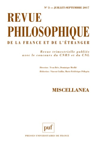 Revue philosophique N° 3, juillet-septembre 2017