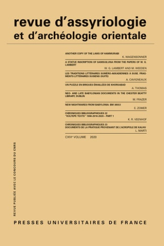 Revue d'assyriologie et d'archéologie orientale N° 114/2020