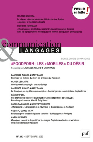 Communication et Langages N° 213, septembre 2022 : #Foodporn : les "mobiles" du désir