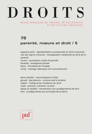 Droits N° 76/2023 : Parenté, moeurs et droit. Tome 5