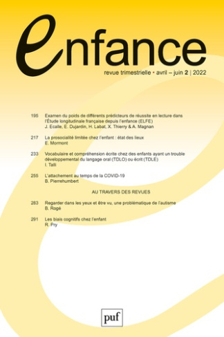 Enfance Volume 74 N° 2, avril-juin 2022