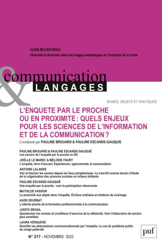 Communication et Langages N° 217, novembre 2023 : L’enquête par le proche ou en proximité : quels en