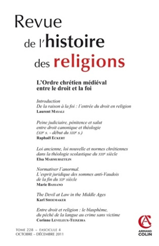 Revue de l'histoire des religions Tome 228 N° 4, Octobre-décembre 2011 : L'Ordre chrétien médiéval e