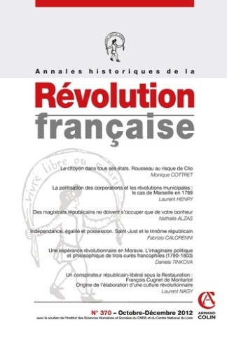 Annales historiques de la Révolution française N° 370 - Octobre-Décembre 2012