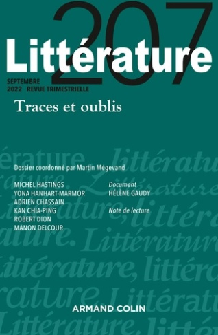 Littérature N° 207, septembre 2022 : Traces et oublis
