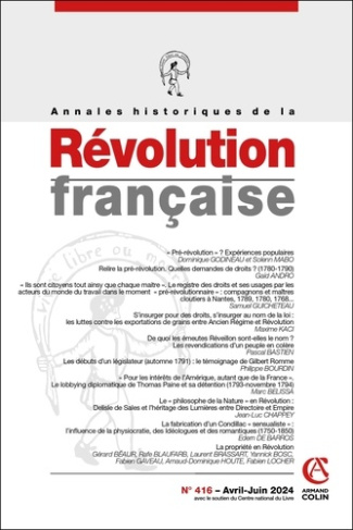 Annales historiques de la Révolution française N° 416, juillet 2024
