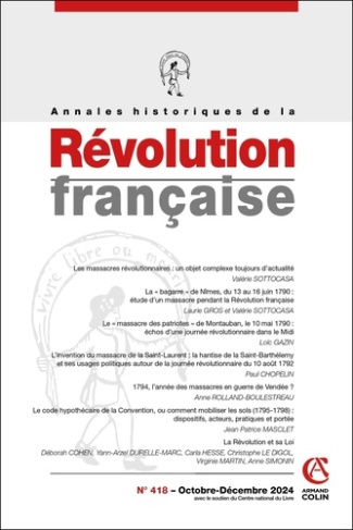 Annales historiques de la Révolution française N° 418, octobre-décembre 2024