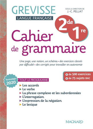 Français 2de 1re Grevisse. Cahier de grammaire, Edition 2022