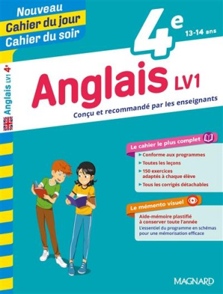Cahier du jour/Cahier du soir Anglais LV1 4e   mémento. Edition 2019