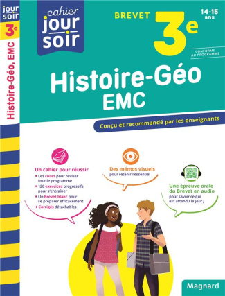 Cahier du jour/Cahier du soir Histoire-Géographie-EMC 3e Brevet . Edition 2023