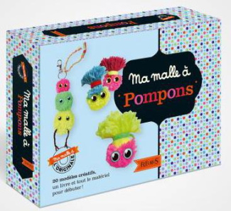 Ma malle à pompons. Avec 3 pelotes de laine, des yeux autocollants, 2 appareils à pompons et 1 aigui