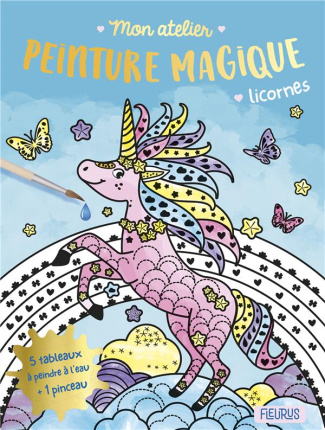 Licornes. 5 tableaux à peindre à l'eau   1 pinceau
