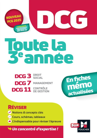Toute la 3e année DCG en fiches mémos. DCG 3, Droit social ; DCG 7, Management ; DCG 11, Contrôle de