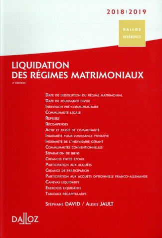 Liquidation des régimes matrimoniaux. Edition 2018-2019