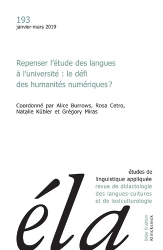 Etudes de Linguistique Appliquée N° 193, janvier-mars 2019 : Repenser l’étude des langues à l’univer