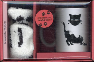Coffret La pause câlin miaou. Avec 1 mug pour boissons chaudes et 1 paire de chaussettes toutes douc
