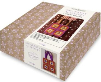 Coffret sac granny au crochet. Avec 1 guide pas à pas pour crocheter des carrés colorés et les assem