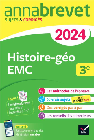 Histoire-Géo Enseignement moral et civique 3e. Sujets & corrigés, Edition 2024