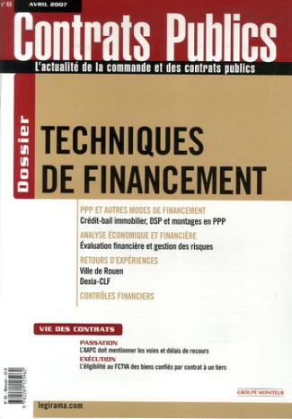 Contrats publics N° 65, Avril 2007 : Techniques de financement
