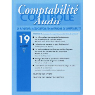 Revue Comptabilité, Contrôle, Audit, Volume 19, Tome 1