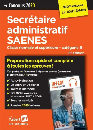 Concours secrétaire administratif SAENES. Le tout-en-un, Edition 2020