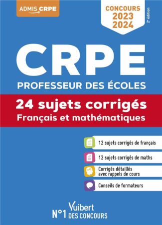 Français et mathématiques CRPE. 24 sujets corrigés, Edition 2023-2024