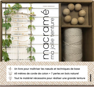 Macramé Ma jolie tenture. Avec 60 mètres de corde de coton 7 perles en bois naturel