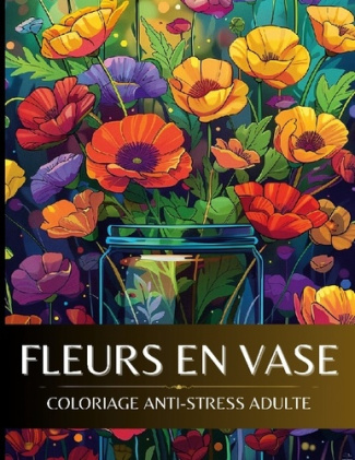 Fleurs en vase. Coloriage anti-stress adulte