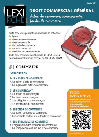 Droit commercial général. Actes de commerce, commerçants, fonds de commerce
