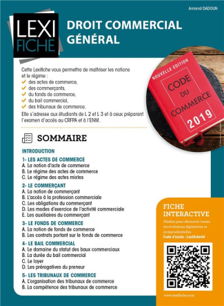 Droit commercial général. Actes de commerce, commerçants, fonds de commerce