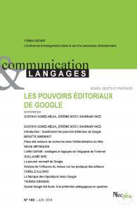 Communication et Langages N° 188, juin 2016 : Les pouvoirs éditoriaux de Google