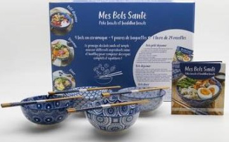 Coffret bleu L'équilibre est dans le bol. Mes bols santé, poke bowls et buddha bowls avec 4 bols en